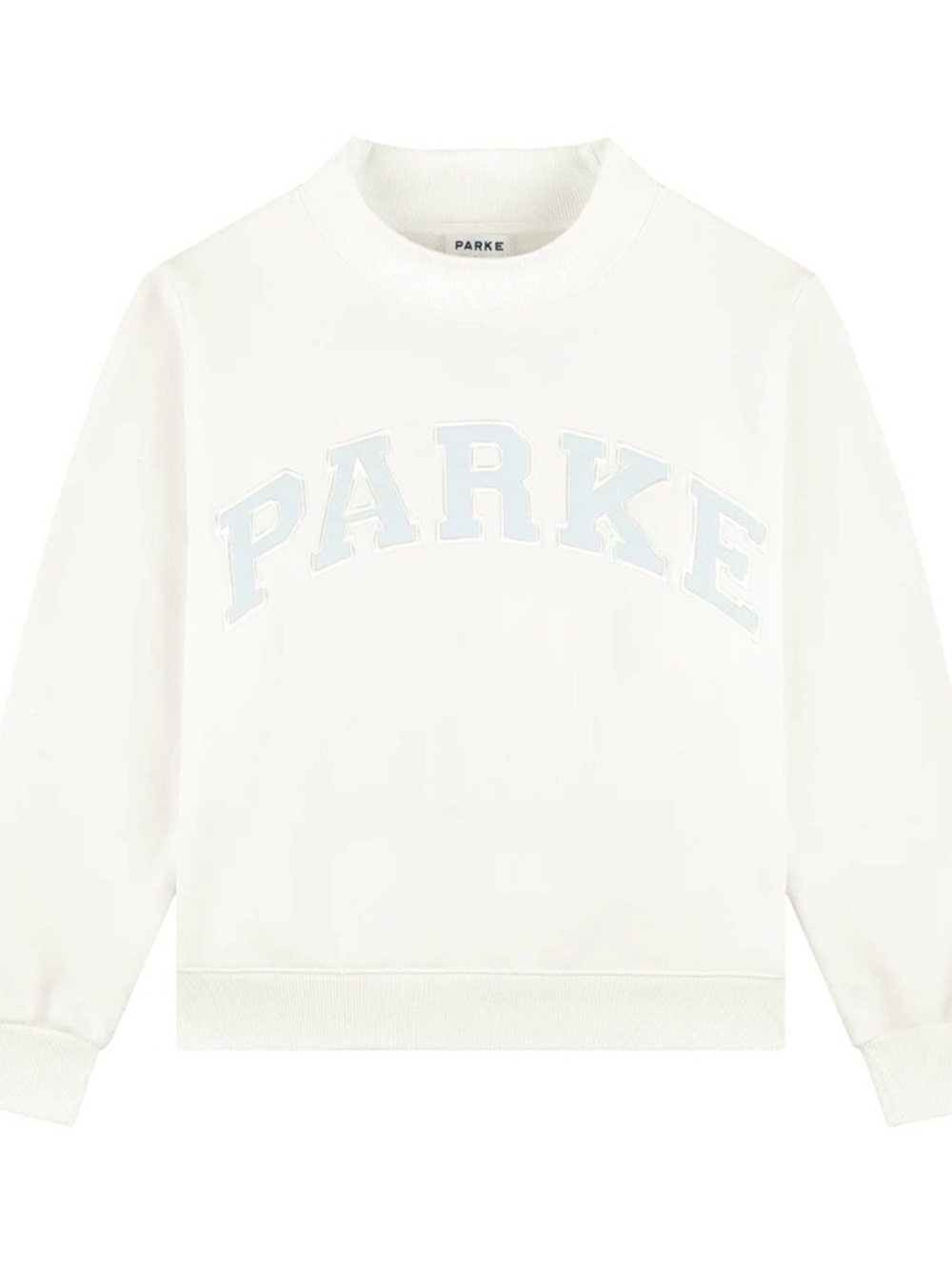 NWT PARKE Bridal Varsity Mockneck - Pearl + Pale Blue